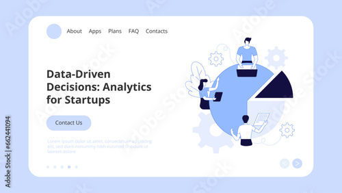 Business startup, goal achievement, boost, project launch, successful idea presentation with infographic icons around. Concept Landing Page Template, Website Banner, Vector Illustration