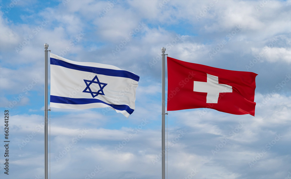 Switzerland and Israel flags, country relationship concept