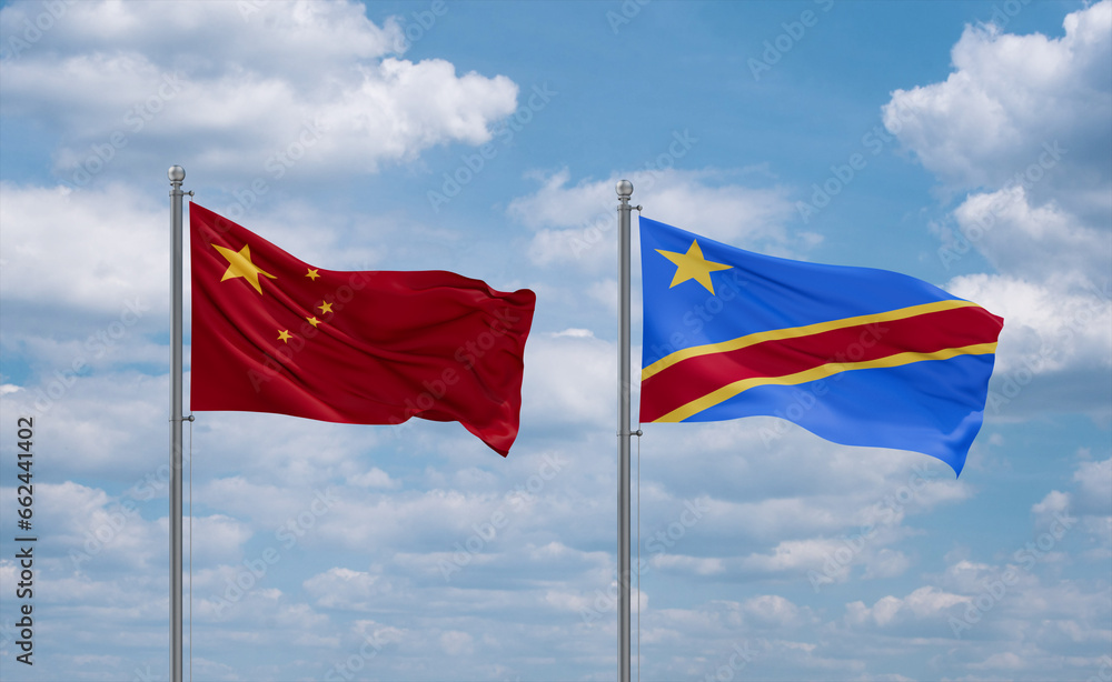 Congo and China flags, country relationship concept Congo and China flags, country relationship concept