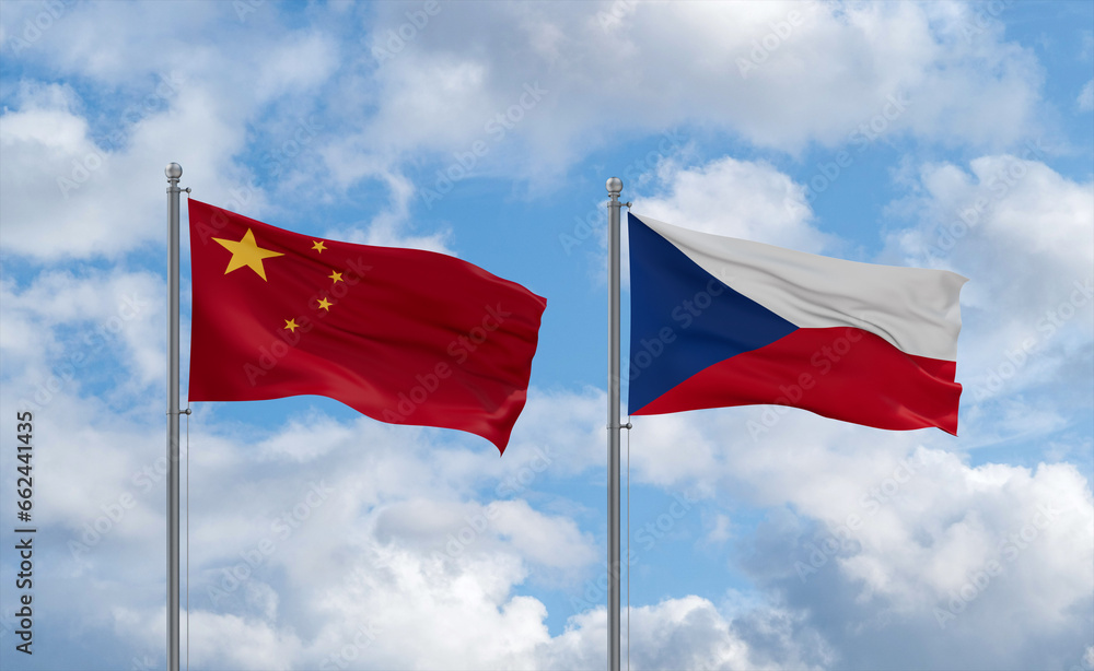 Czech Republic and China flags, country relationship concept Czech Republic and China flags, country relationship concept