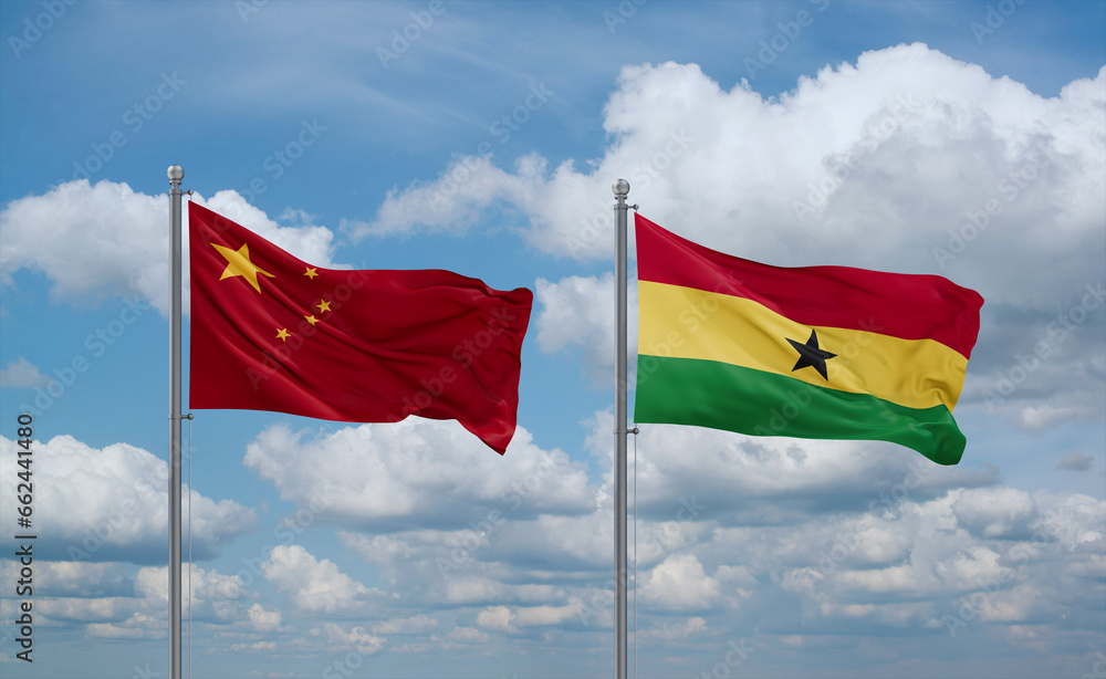 Ghana and China flags, country relationship concept Ghana and China flags, country relationship concept