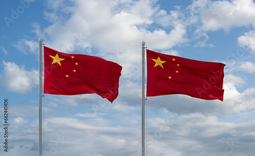 Two China flags, country relationship concept
