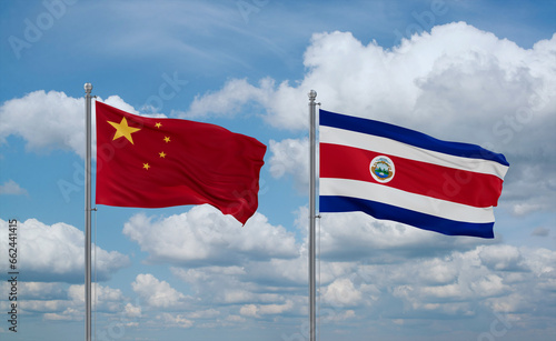 Costa Rico and China flags, country relationship concept