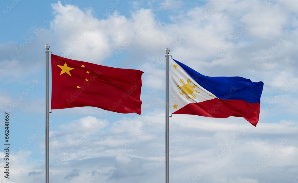 Philippines and China flags, country relationship concept Philippines and China flags, country relationship concept