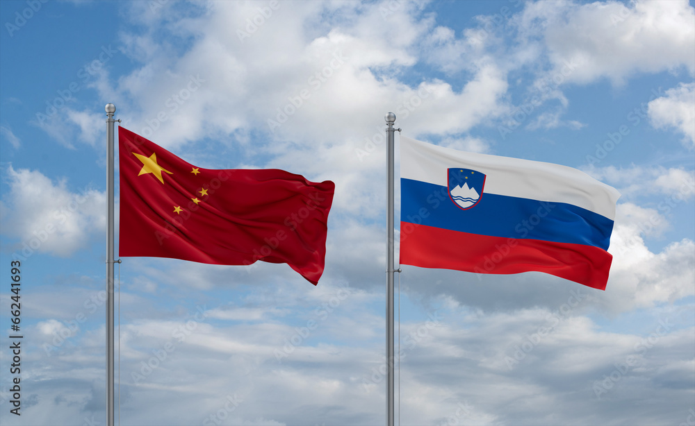 Slovenia and China flags, country relationship concept Slovenia and China flags, country relationship concept