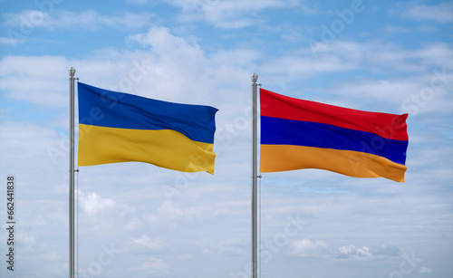 Armenia and Ukraine flags, country relationship concept