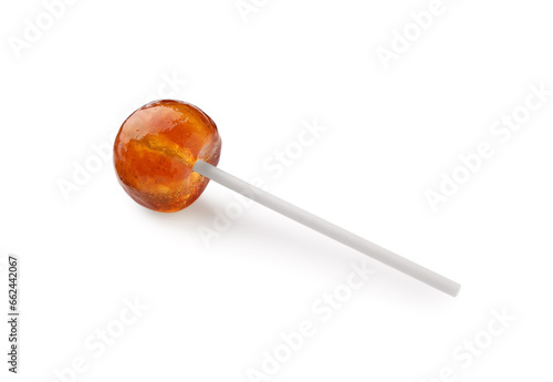 One sweet orange lollipop isolated on white