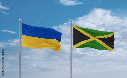 Jamaica and Ukraine flags, country relationship concept