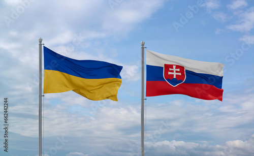 Photography Slovakia and Ukraine flags, country relationship concept