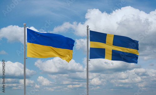 Sweden and Ukraine flags, country relationship concept