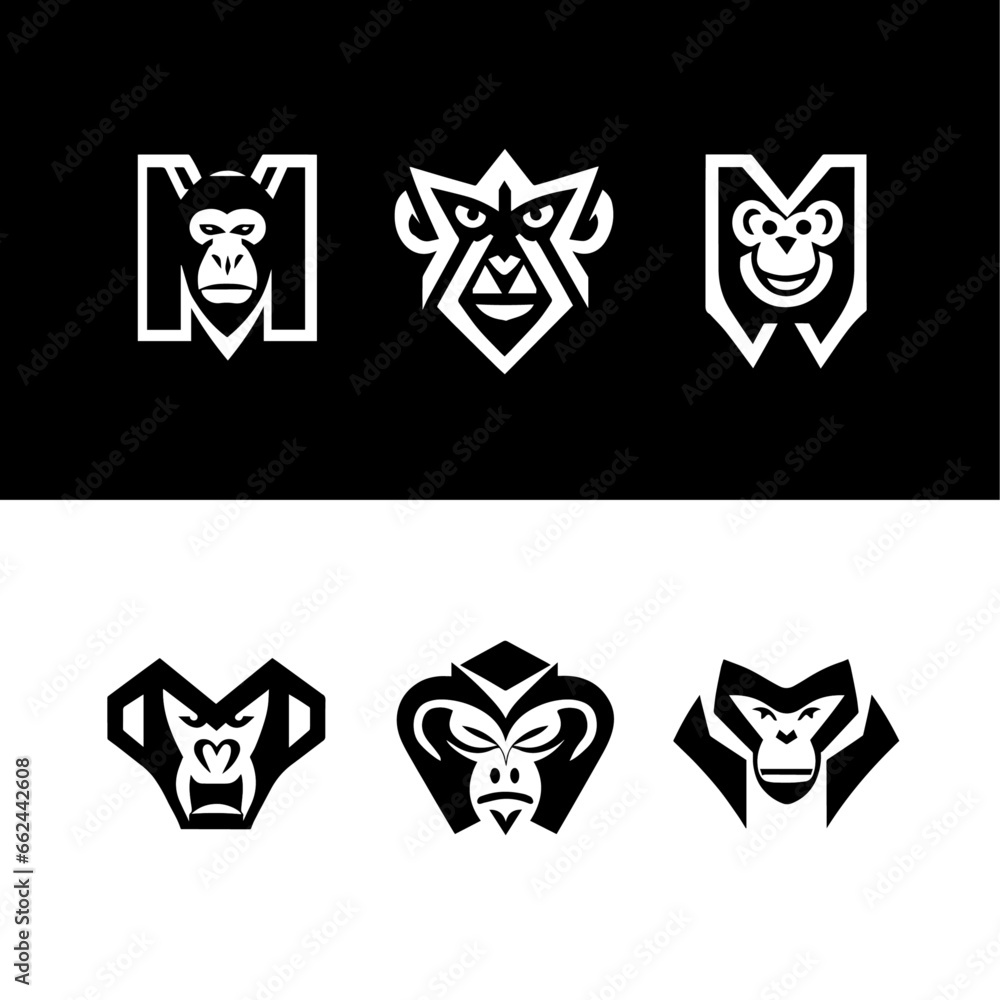 Monkey Icon Vector, M Letter with Monkey Face, Illustration Monkey Icon Vector, M Letter with Monkey Face, Illustration