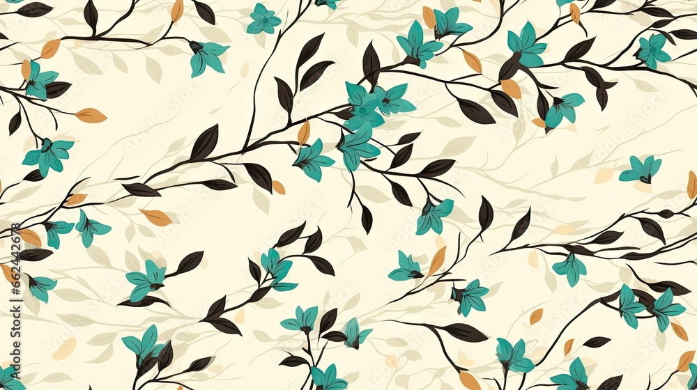 a pattern of leaves and branches on a white background with blue and green colors. generative ai a pattern of leaves and branches on a white background with blue and green colors. generative ai