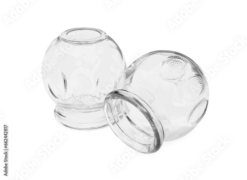 Glass cups isolated on white. Cupping therapy