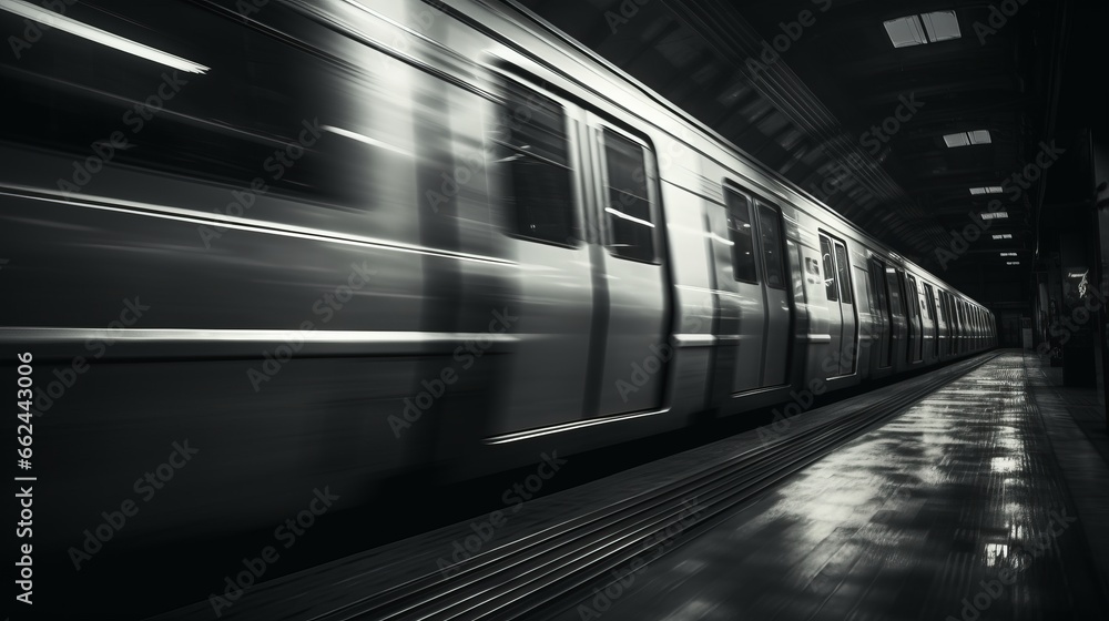 A black and white photo of a subway - obrazy, fototapety, plakaty 