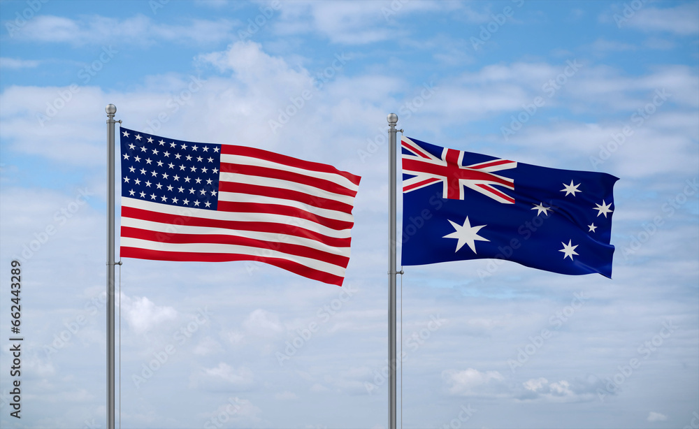 Australia and USA flags, country relationship concept Australia and USA flags, country relationship concept
