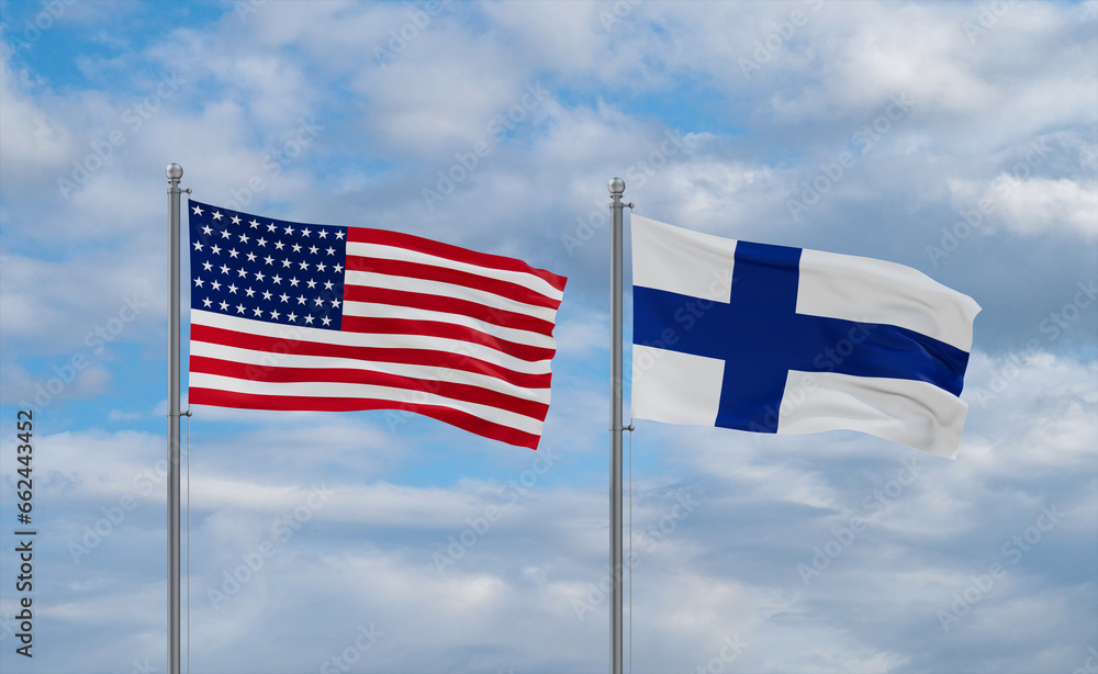 Finland and USA flags, country relationship concept Finland and USA flags, country relationship concept