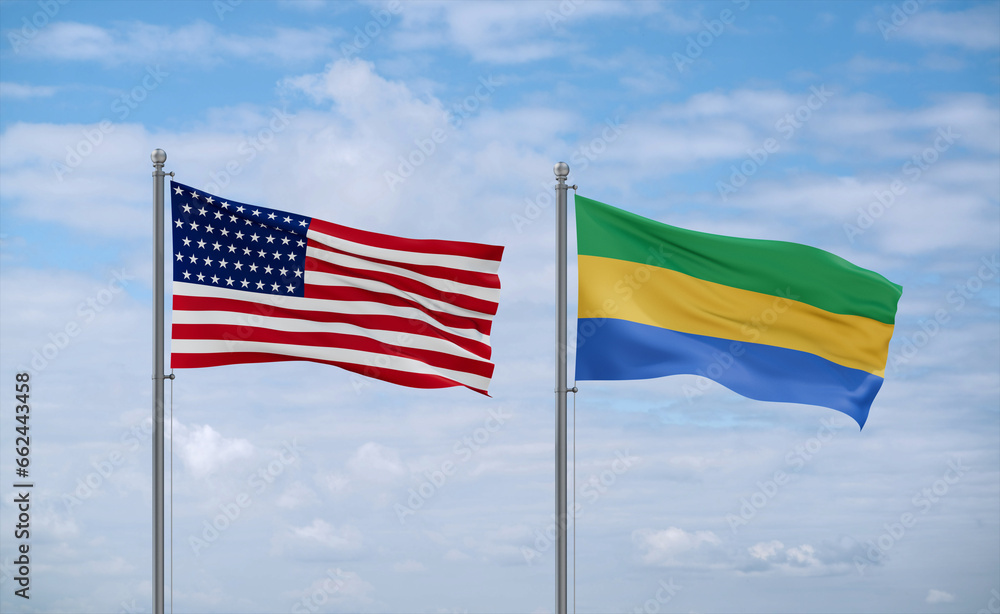 Gabon and USA flags, country relationship concept