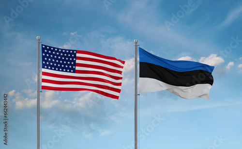 Estonia and USA flags, country relationship concept