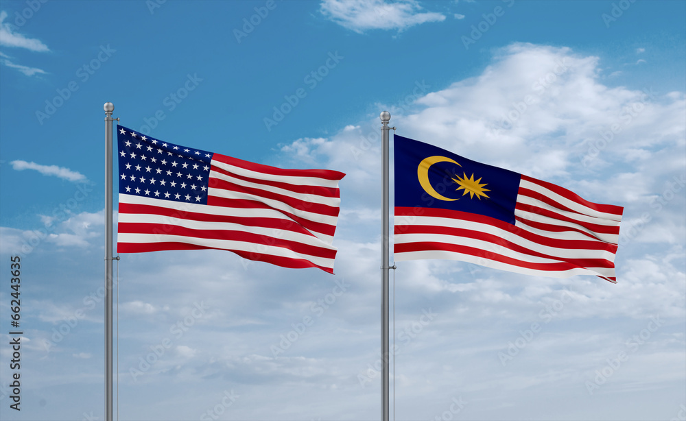 Malaysia and USA flags, country relationship concept Malaysia and USA flags, country relationship concept