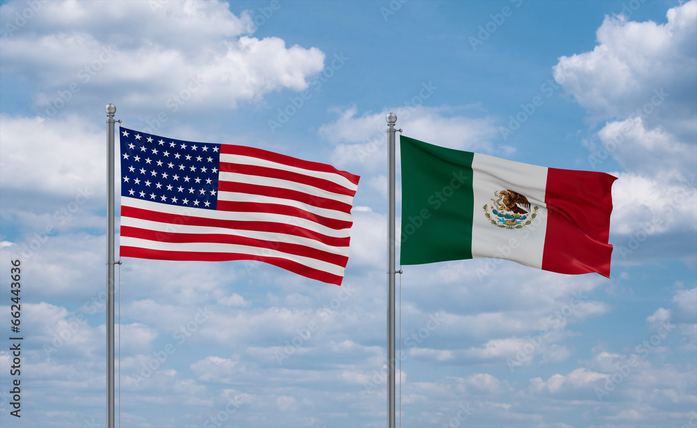 Mexico and USA flags, country relationship concept Mexico and USA flags, country relationship concept