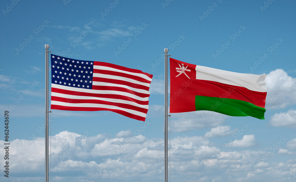 Oman and USA flags, country relationship concept