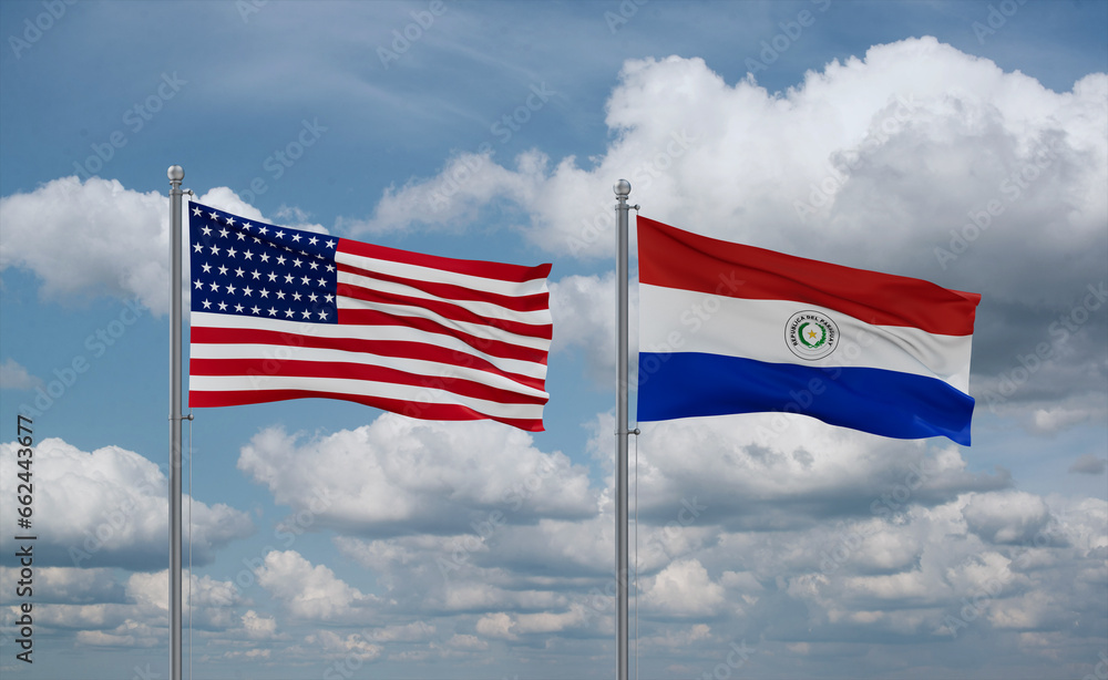 Paraguay and USA flags, country relationship concept Paraguay and USA flags, country relationship concept