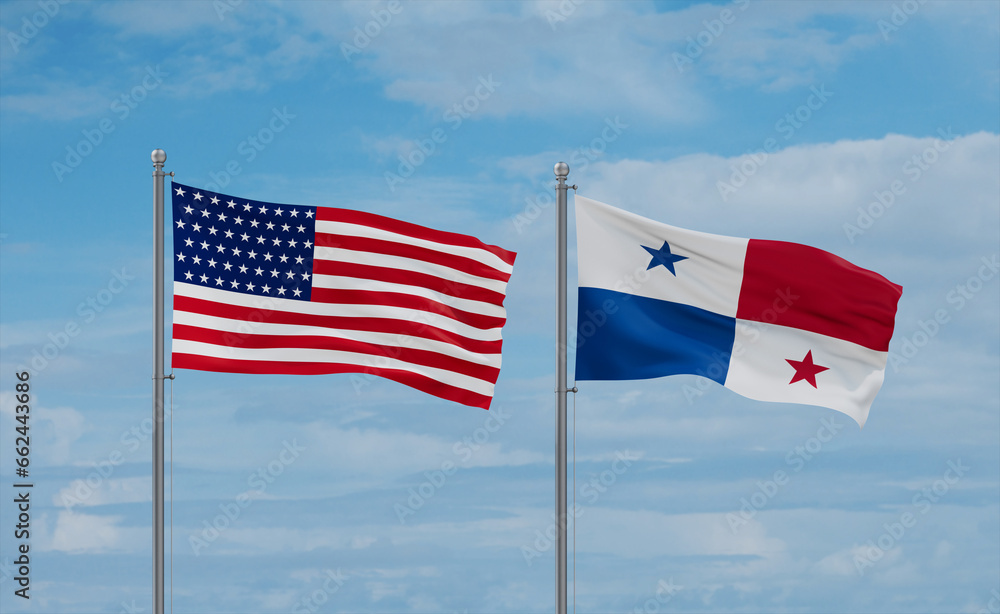 Panama and USA flags, country relationship concept