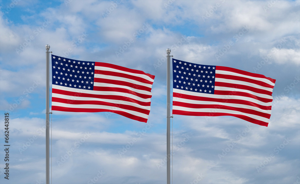 USA and USA flags, country relationship concepts