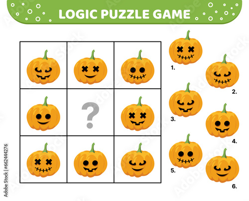 Logic puzzle game. Scary pumpkin For kids Cartoon