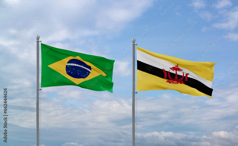Brunei and Brazil flags, country relationship concepts Brunei and Brazil flags, country relationship concepts