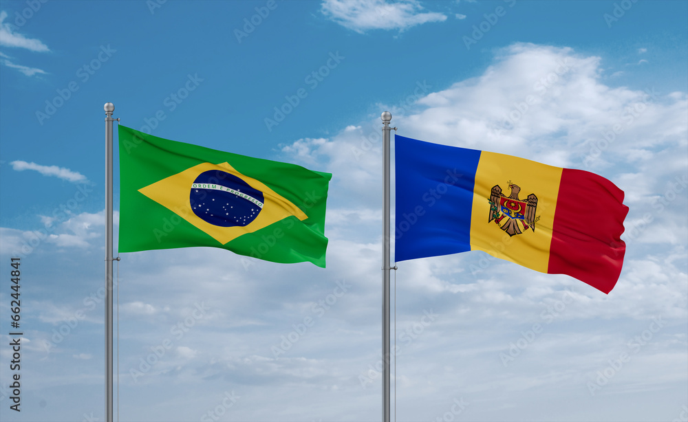 Moldova and Brazil flags, country relationship concept Moldova and Brazil flags, country relationship concept