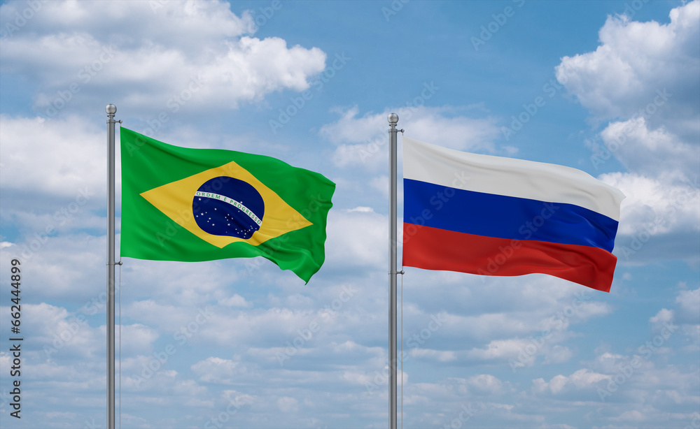 Russia and Brazil flags, country relationship concept Russia and Brazil flags, country relationship concept