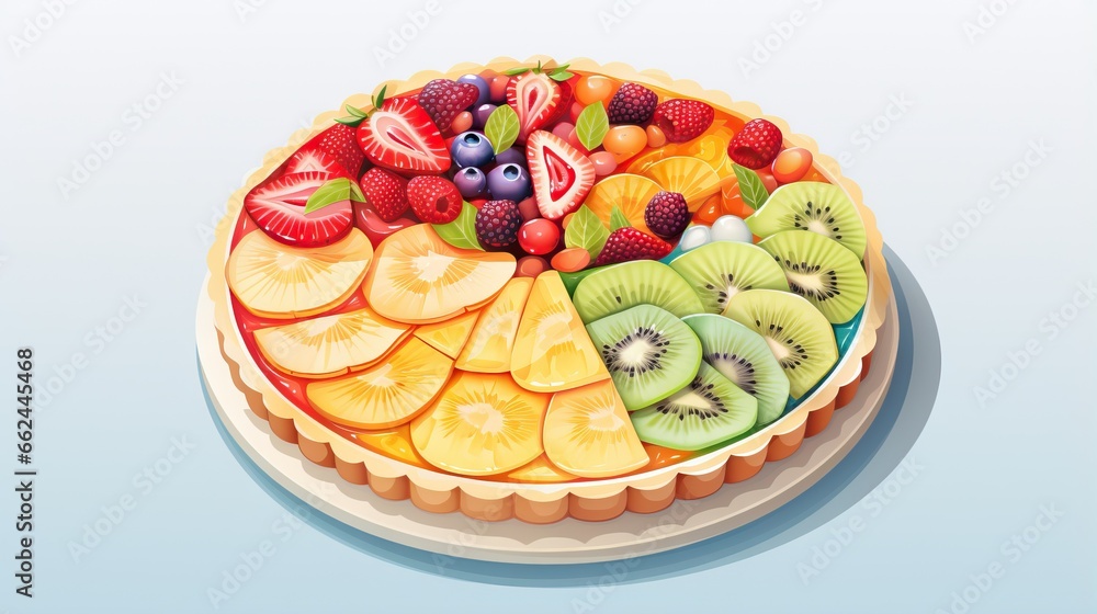  a cake with a variety of fruits on top of it.  generative ai