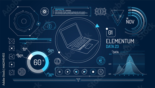 Set of infographic elements about financial technology and cryptocurrencies.