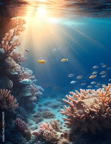 coral reef in the blue sea generative ai 