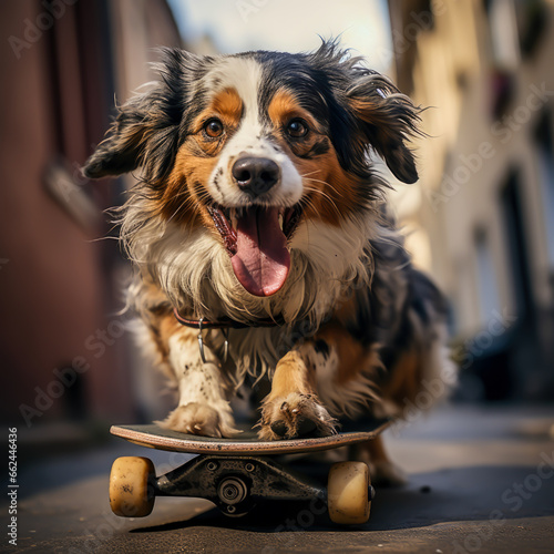 a dog is on a skateboard, animal memes, humorous, funny