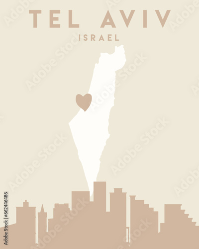 an illustration of the tel avivvi israeli city with a heart on it