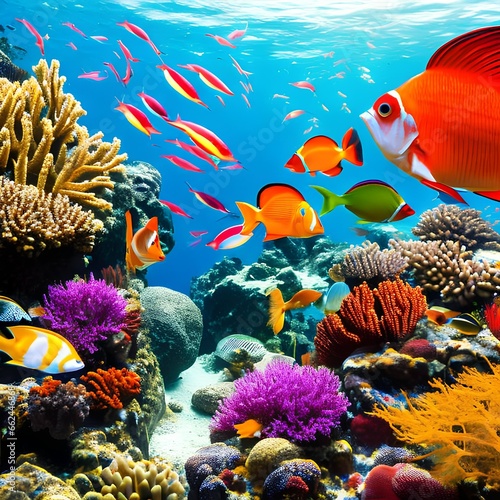 A surreal underwater coral reef teeming with exotic fish and sea life2, Generative AI