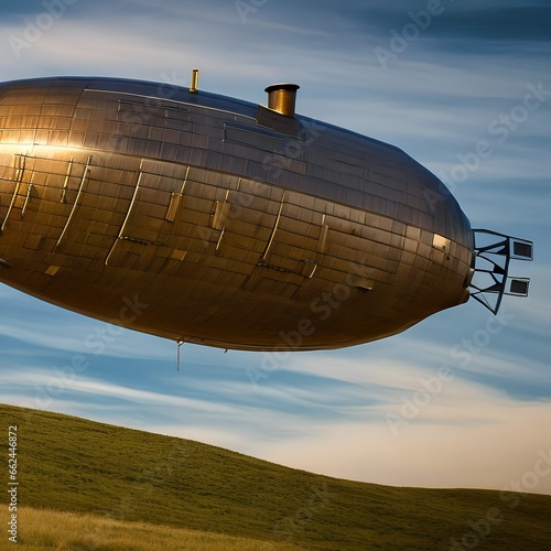 A whimsical steampunk-style airship soaring through the clouds5, Generative AI