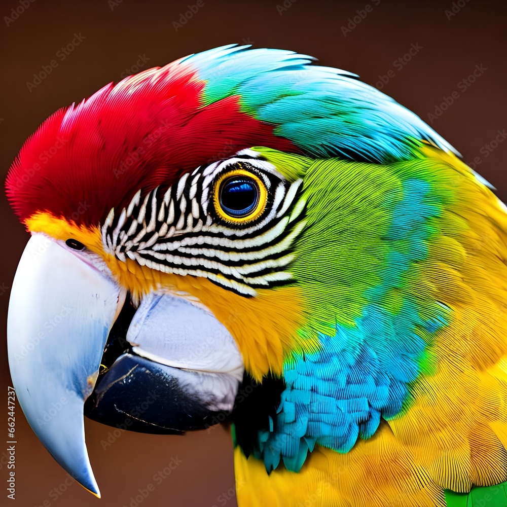 Obraz premium A close-up of a vibrant parrot with iridescent feathers3, Generative AI