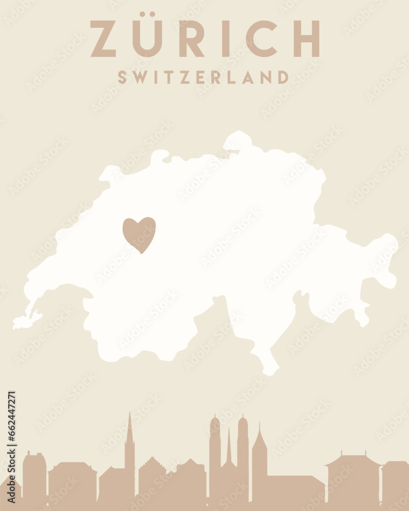 a picture of a poster in the shape of zurich, switzerland with heart