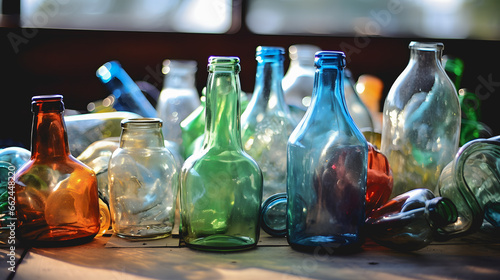 Des déchets de bouteilles en verre prêt à être recyclés.  photo
