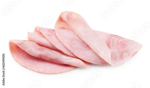 Foto Slices of tasty ham isolated on white