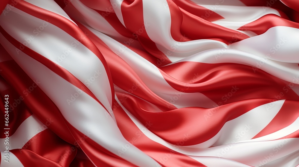 A close up of a red and white flag