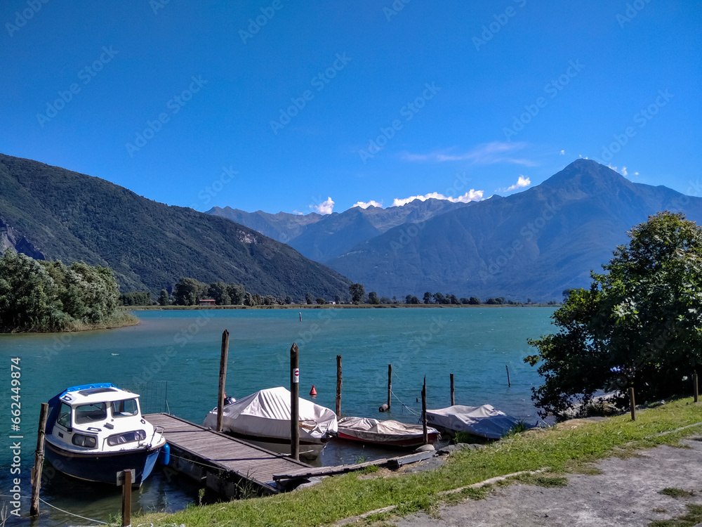Dock on Mera river in Lake Como area