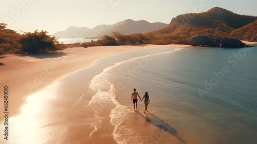paseo romántico de una pareja por la playa photo