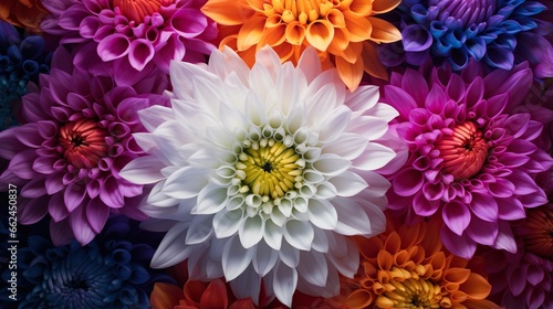  a large group of colorful flowers with white and orange centers.  generative ai © Anna