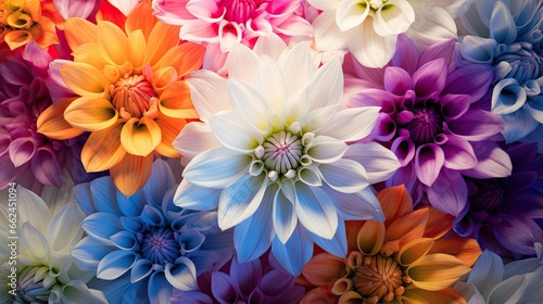  a large group of colorful flowers with a white center in the middle. generative ai
