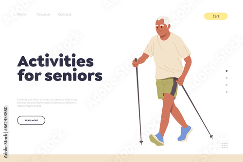 Landing page for online service offers sport activities for seniors to develop health athletic body