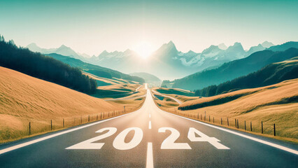 Happy New Year 2024 on the Road to a Very Successful New Year Wallpaper Background Backdrop Card Poster Digital Art